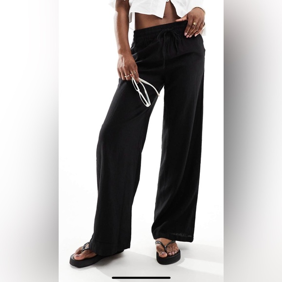 The Limited Classic Black Wide-Leg Pants 100% linen sz M - Picture 1 of 6